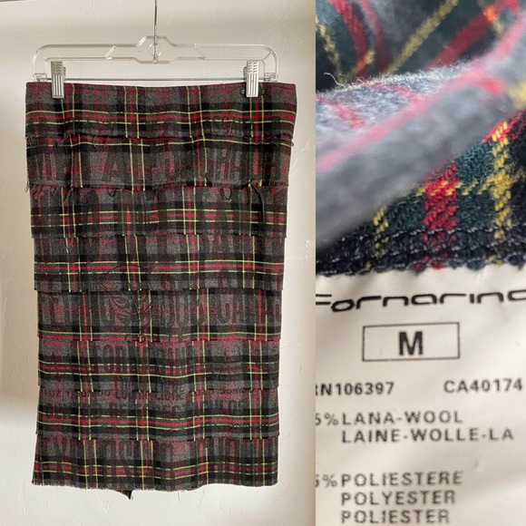 FORNARINA Italy PLAID Wool PUNK Rock GRAFFITI and BUCKLES SKIRT Size Medium - Picture 2 of 15